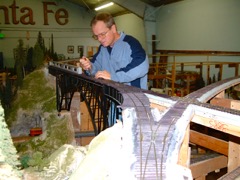 Jeff Rowe working on Arch Bridge track,Jan2003